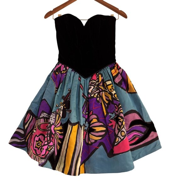 Sander Witlin Dresses & Skirts - Vintage Sander Witlin Women's Velvet Sleeveless Multicolor MIni Dress Size S
